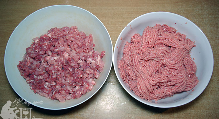 Mięso chude zmielone grubo i mięso ścięgniste oraz tłuste zmielone drobno.
